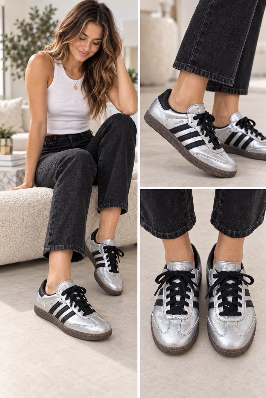 Adidas Samba Metallic Silver Black Gum Sneakers Shoes unisex US 10.5 43.5